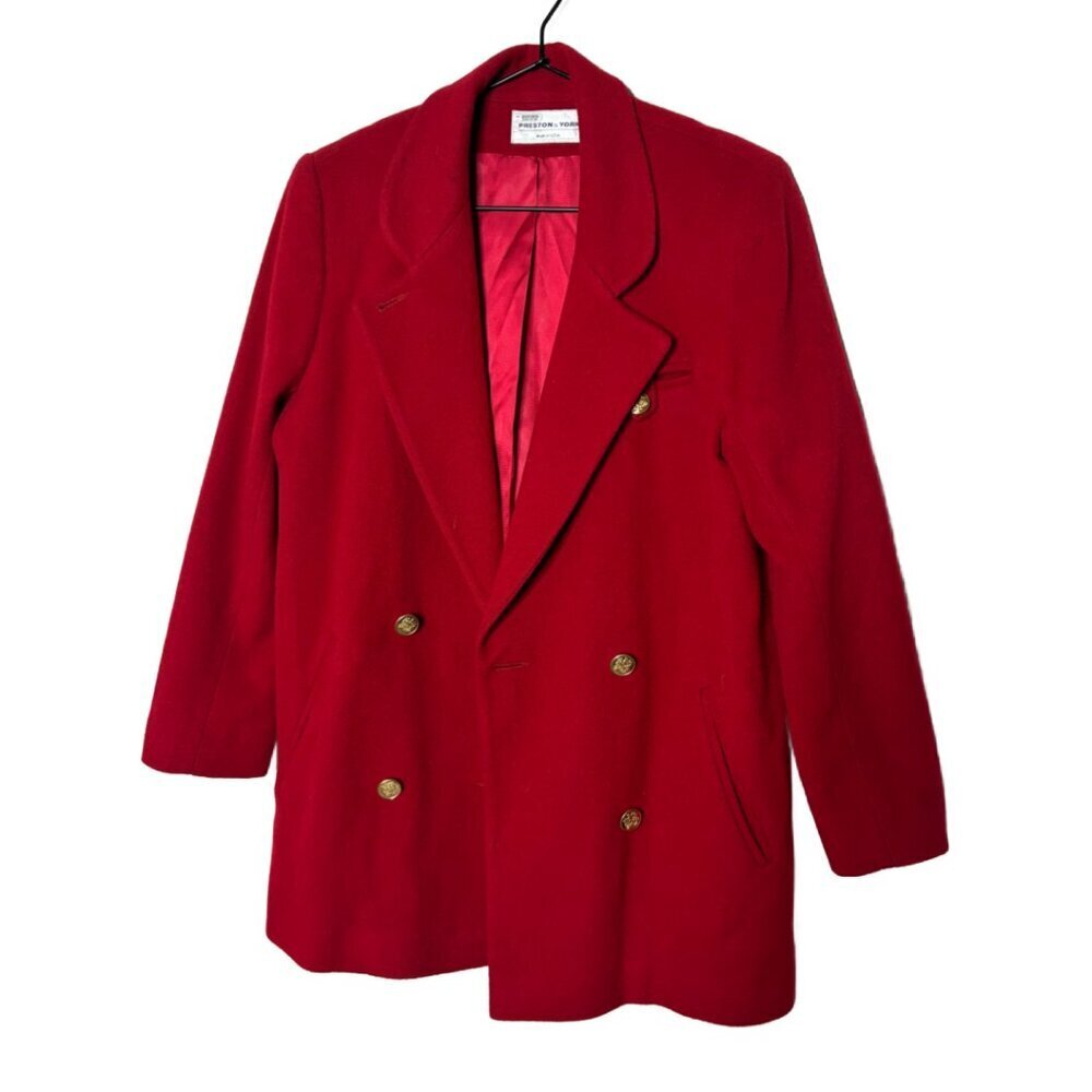 Vintage Preston& York Red Wool Mid-Length Peacoat Gold Buttons Sz 6 (1518)